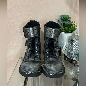 *RARE* Harley-Davidson Distressed Black Gray Leather Biker Boots